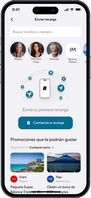 Envía recargas móviles al extranjero .